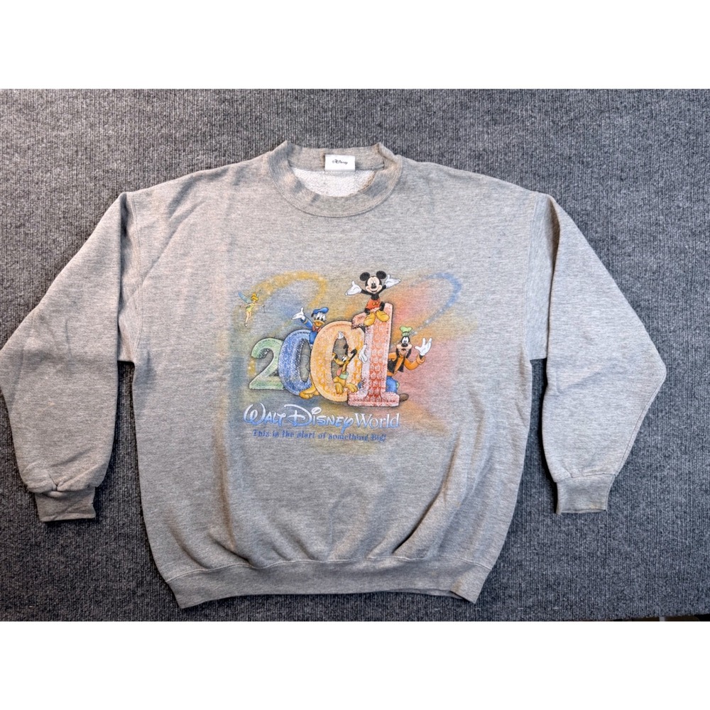 Vintage Disney World 2000 Sweatshirt Mens XL Gray Mickey Mouse Y2K Graphic Tee